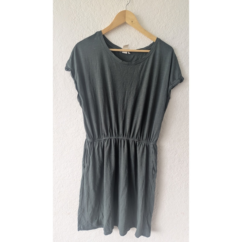 HM Basic Womens Charcoal Grey‎ Jersey Knit Elastic Waist Pocket T-Shirt Dress L